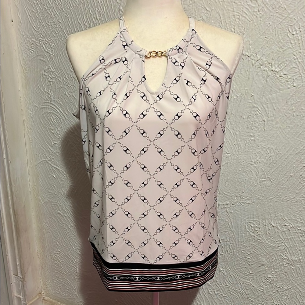 New York & Company Black and White Halter Cut Out Blouse